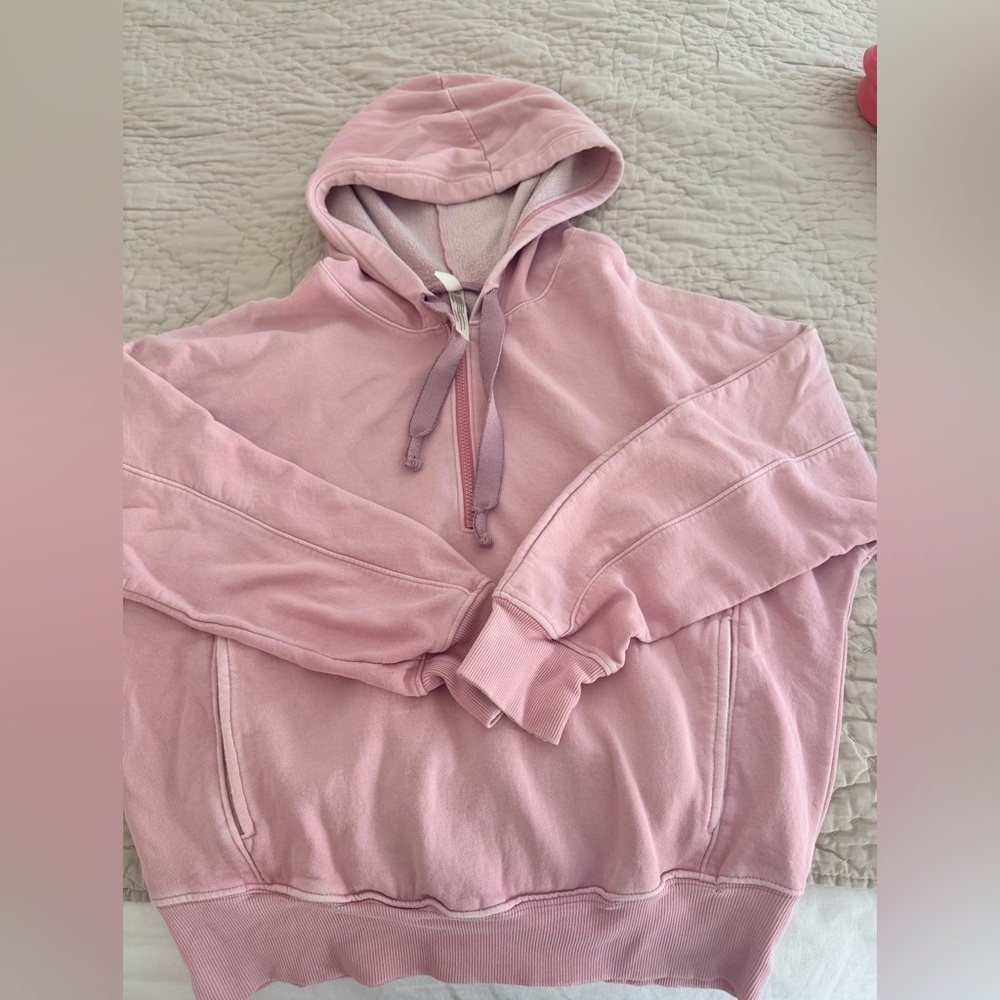 Free People Light Pink Hoodie with Drawstring half zipper small
